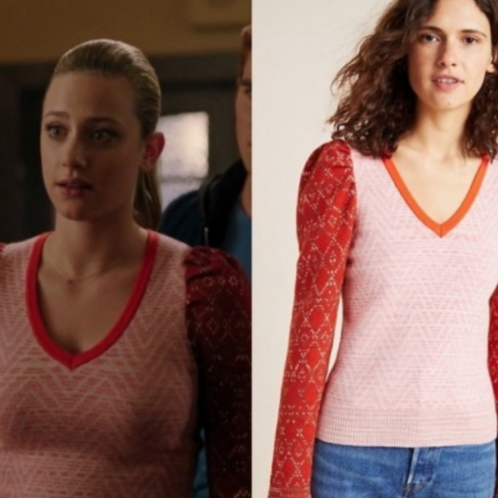 Anthropologie Pink and Red V-Neck Sweater